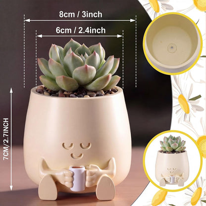 5" Reading Happy Face Pot Pink Resin Planter