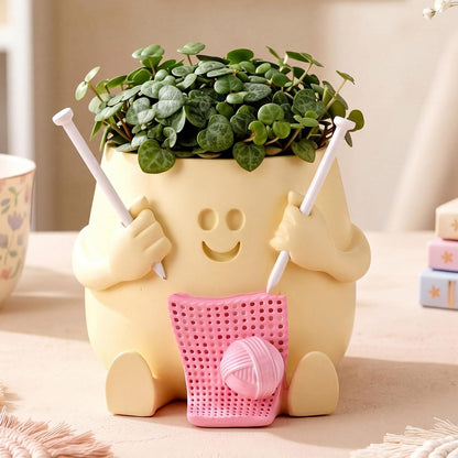 5" Reading Happy Face Pot Pink Resin Planter