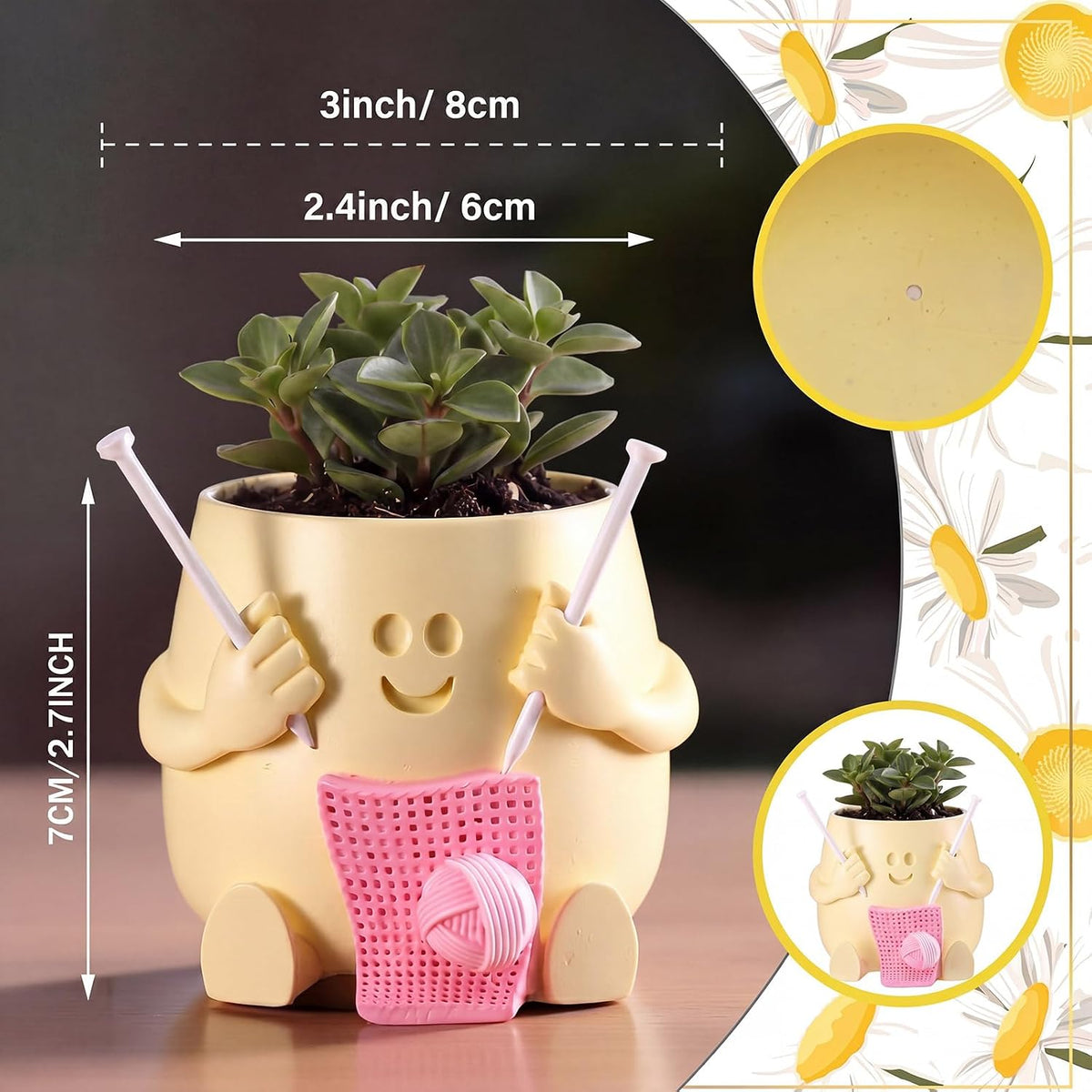 5" Reading Happy Face Pot Pink Resin Planter
