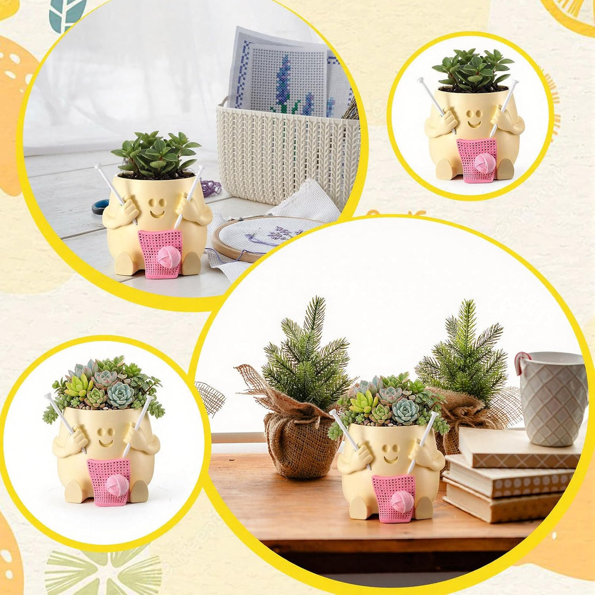 5" Reading Happy Face Pot Pink Resin Planter