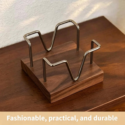 Walnut Wood Sticky Note Holder, 3 x 3 inch Self Stick Note Pad Holder, Post It Note Dispenser Desk Accessories for School and Office Desk Organizer, Gold