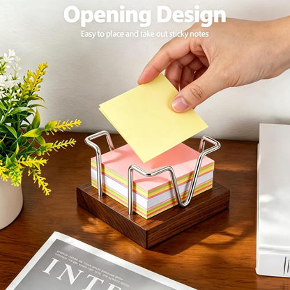 Walnut Wood Sticky Note Holder, 3 x 3 inch Self Stick Note Pad Holder, Post It Note Dispenser Desk Accessories for School and Office Desk Organizer, Gold
