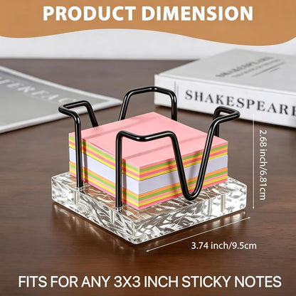 Walnut Wood Sticky Note Holder, 3 x 3 inch Self Stick Note Pad Holder, Post It Note Dispenser Desk Accessories for School and Office Desk Organizer, Gold