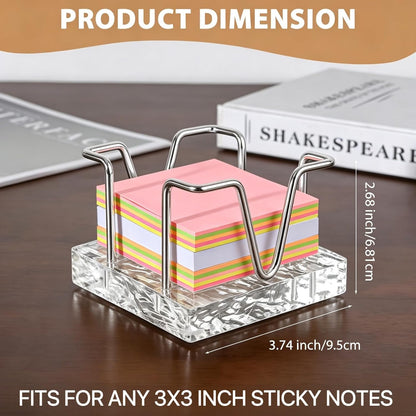 Walnut Wood Sticky Note Holder, 3 x 3 inch Self Stick Note Pad Holder, Post It Note Dispenser Desk Accessories for School and Office Desk Organizer, Gold
