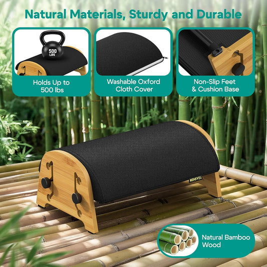 YESHEIN Ergonomic Foot Rest Under Desk At Work, 6 Positions, Bamboo Wood