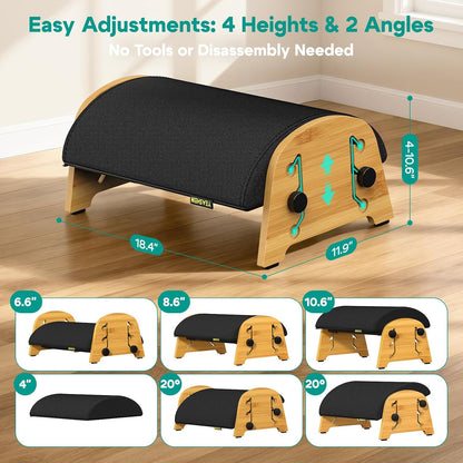 YESHEIN Ergonomic Foot Rest Under Desk At Work, 6 Positions, Bamboo Wood