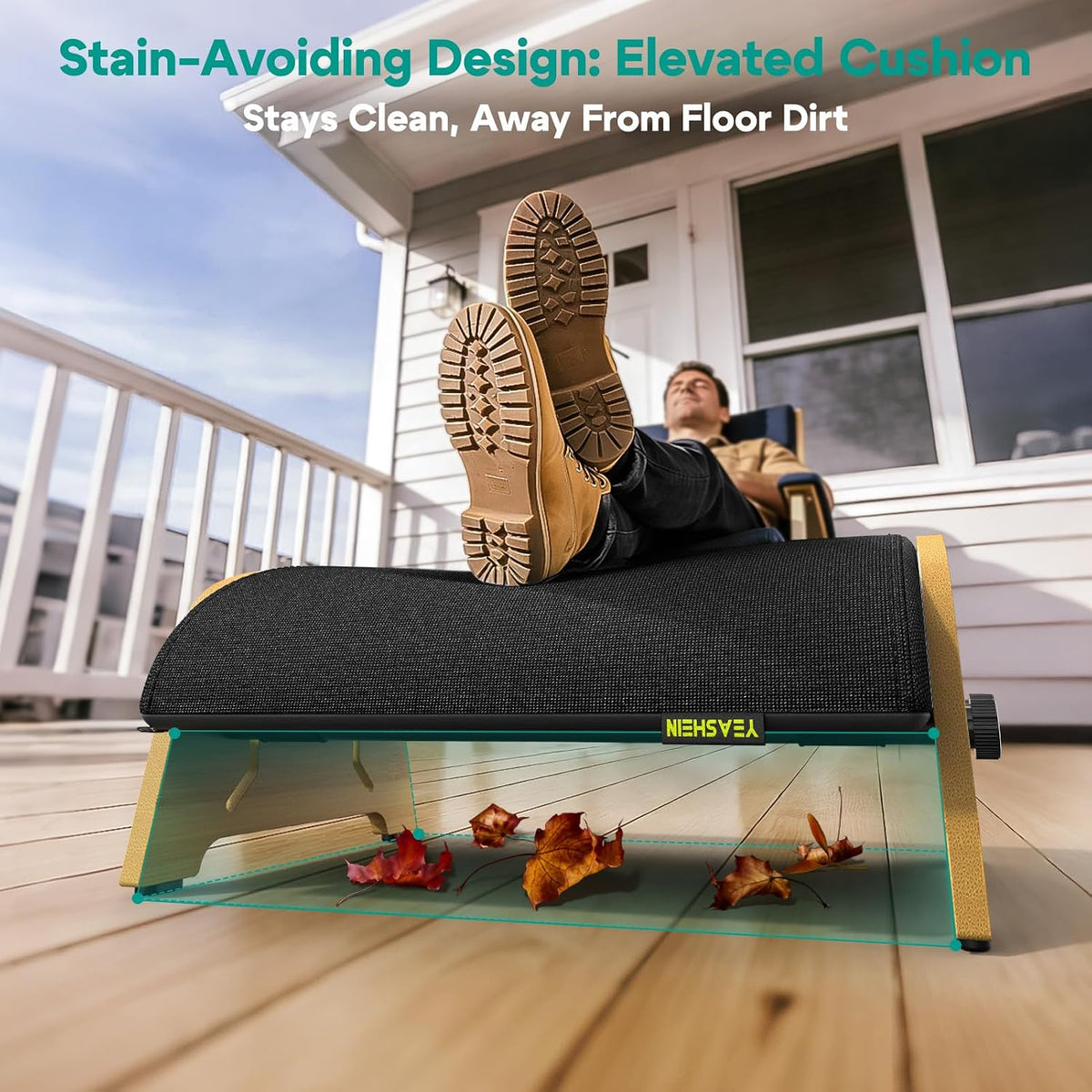 YESHEIN Ergonomic Foot Rest Under Desk At Work, 6 Positions, Bamboo Wood