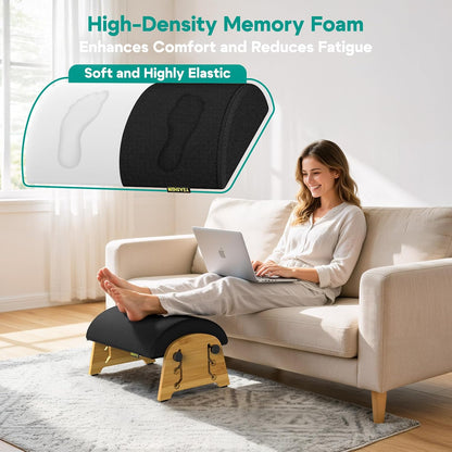 YESHEIN Ergonomic Foot Rest Under Desk At Work, 6 Positions, Bamboo Wood