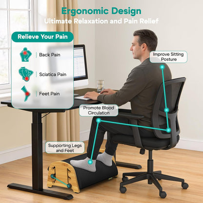 YESHEIN Ergonomic Foot Rest Under Desk At Work, 6 Positions, Bamboo Wood