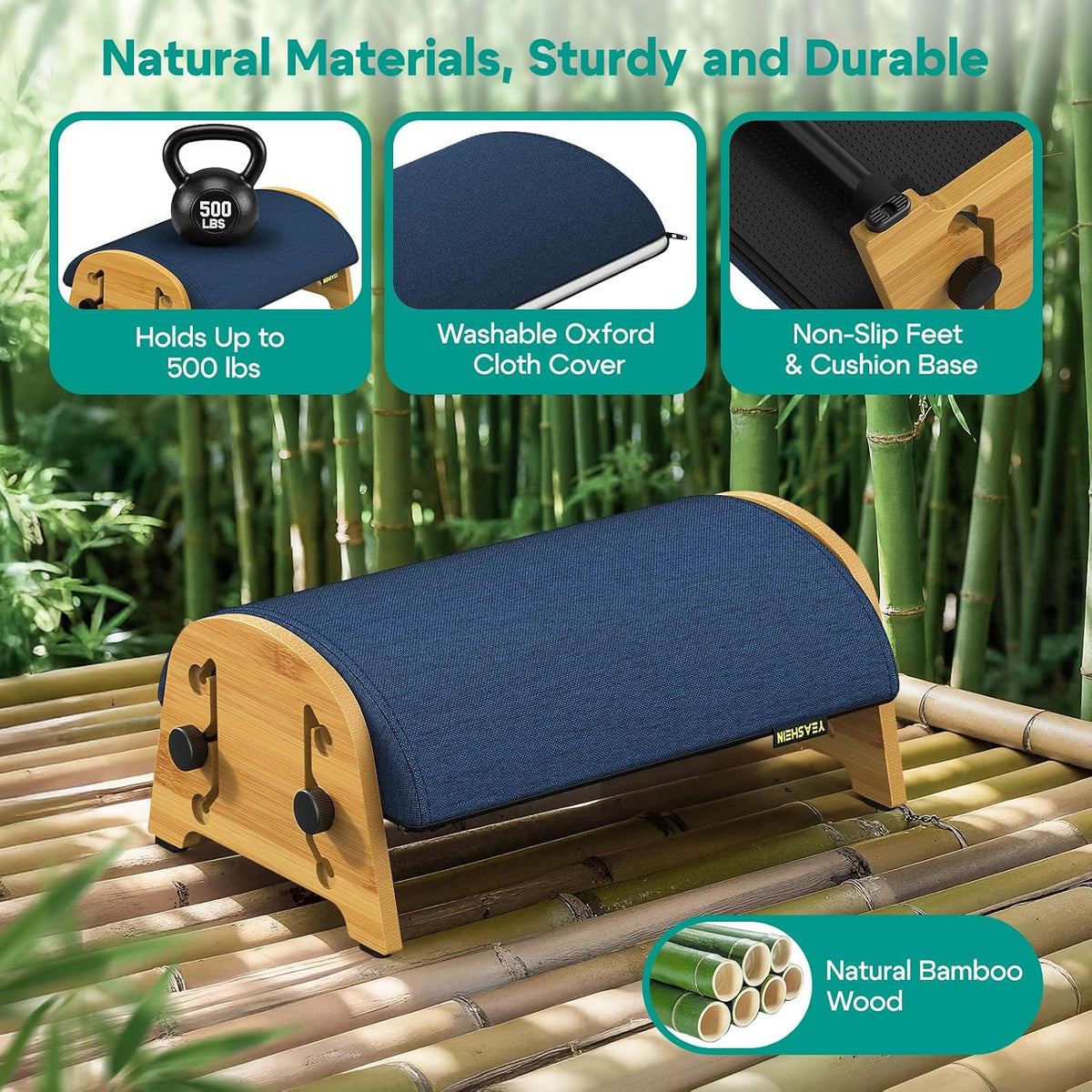 YESHEIN Ergonomic Foot Rest Under Desk At Work, 6 Positions, Bamboo Wood
