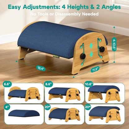 YESHEIN Ergonomic Foot Rest Under Desk At Work, 6 Positions, Bamboo Wood