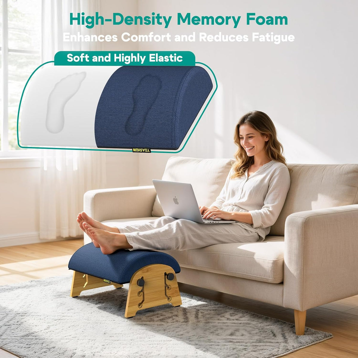YESHEIN Ergonomic Foot Rest Under Desk At Work, 6 Positions, Bamboo Wood