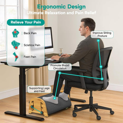 YESHEIN Ergonomic Foot Rest Under Desk At Work, 6 Positions, Bamboo Wood