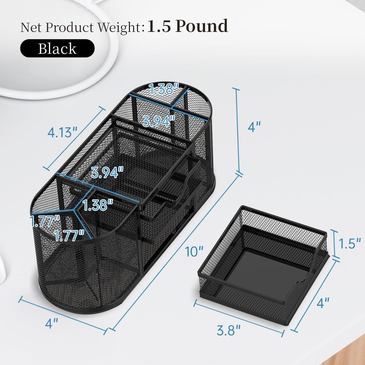 Mesh Desk Organizer, Pen Holder for Desk with 2 Drawers, Black