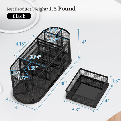 Mesh Desk Organizer, Pen Holder for Desk with 2 Drawers, Black