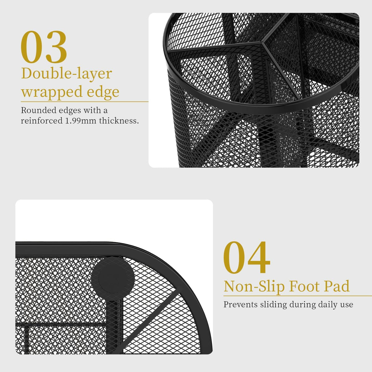 Mesh Desk Organizer, Pen Holder for Desk with 2 Drawers, Black