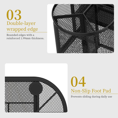 Mesh Desk Organizer, Pen Holder for Desk with 2 Drawers, Black