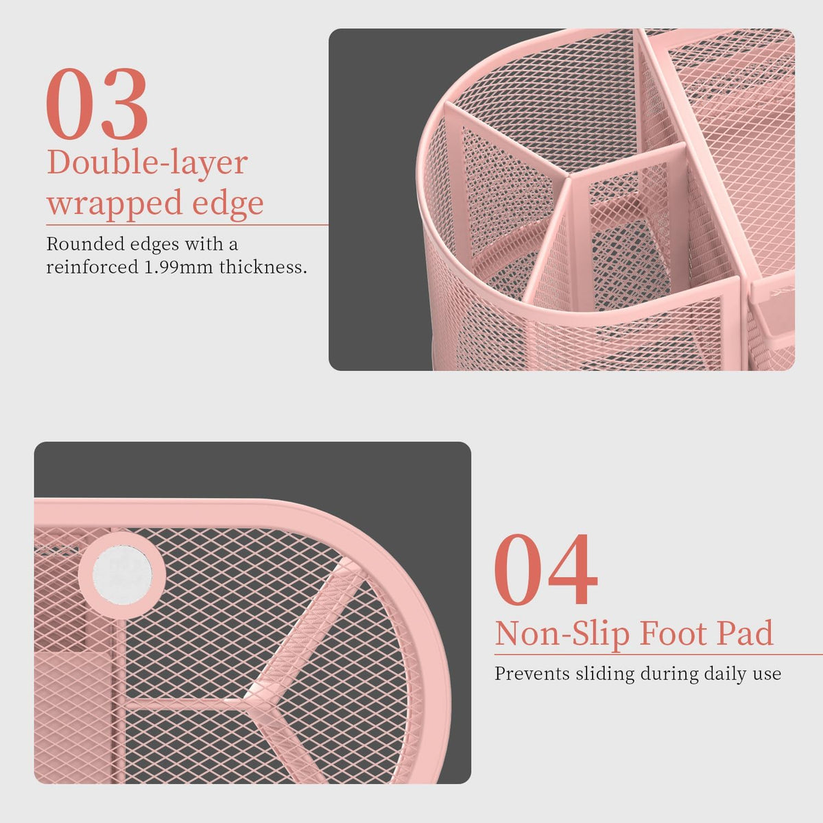 Mesh Desk Organizer, Pen Holder for Desk with 2 Drawers, Black