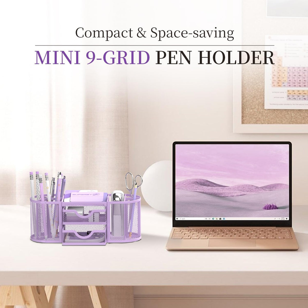 Mesh Desk Organizer, Pen Holder for Desk with 2 Drawers, Black