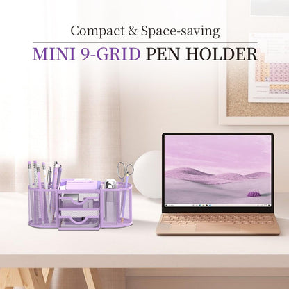 Mesh Desk Organizer, Pen Holder for Desk with 2 Drawers, Black