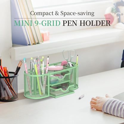 Mesh Desk Organizer, Pen Holder for Desk with 2 Drawers, Black