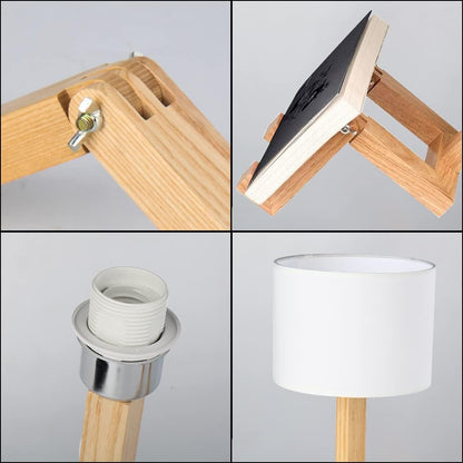 Robot Bedside Lamp, Fabric Lampshade Match Foldable Solid Wood Body, Creative E27 Screw Table Lamp for Bedroom Living Room