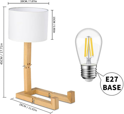 Robot Bedside Lamp, Fabric Lampshade Match Foldable Solid Wood Body, Creative E27 Screw Table Lamp for Bedroom Living Room