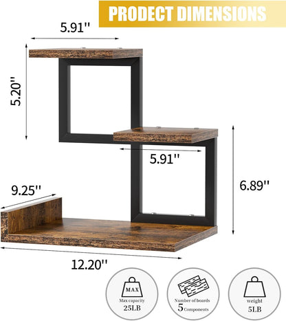 Desk Shelf Organizer - Wood Desktop Shelf, Freestanding Desk Hutch Office Decor, 3 Tier Storage Display Rack, Small Bookshelf with Metal Frame for Books/Plants/Toys (Black)