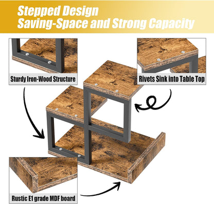 Desk Shelf Organizer - Wood Desktop Shelf, Freestanding Desk Hutch Office Decor, 3 Tier Storage Display Rack, Small Bookshelf with Metal Frame for Books/Plants/Toys (Black)