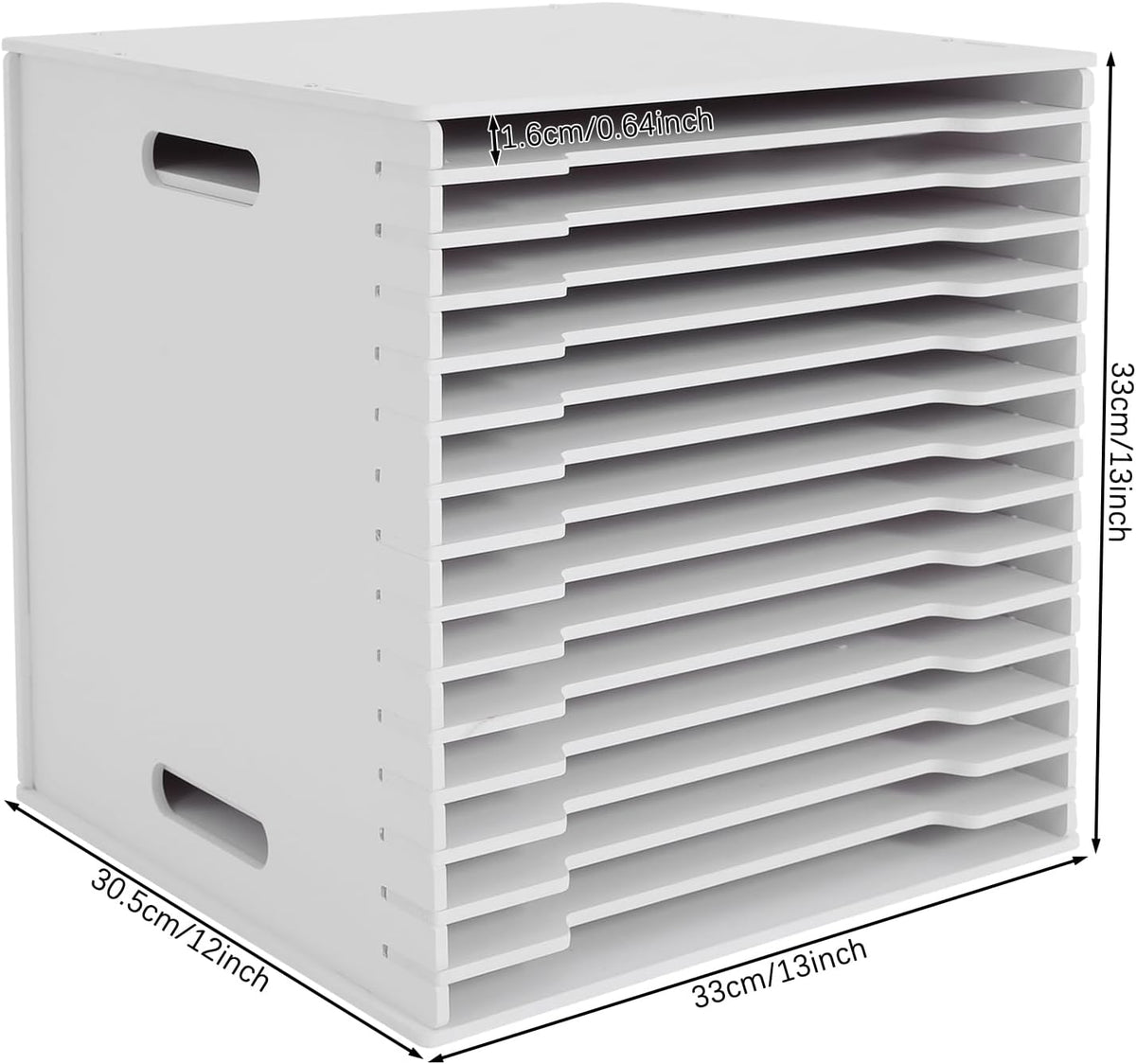 15-Slot Desktop File Organizer Rack, Vertical PVC Paper Storage Shelf for 12x12 Sheets, Office Document Sorter for Home Office, Classroom, Craft Room and Magazine Storage (White)