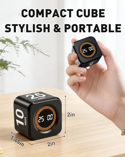 Rotating Timer Cube for Productivity — 5/25/10/50 Minutes Preset, Digital Gravity Sensor Desk Visual Timer for ADHD, Silent Mode, Ideal for Office, Study, Kitchen & Kids