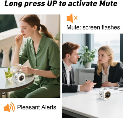 Rotating Timer Cube for Productivity — 5/25/10/50 Minutes Preset, Digital Gravity Sensor Desk Visual Timer for ADHD, Silent Mode, Ideal for Office, Study, Kitchen & Kids