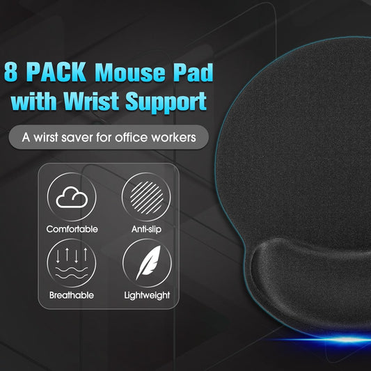 8 Pack Ergonomic Mouse Pad with Wrist Rest Gel Foam,Black