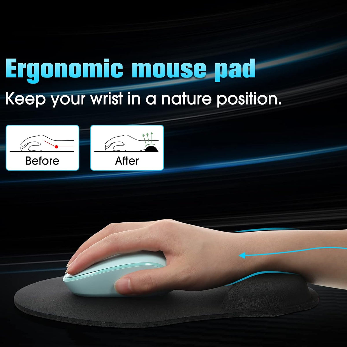 8 Pack Ergonomic Mouse Pad with Wrist Rest Gel Foam,Black