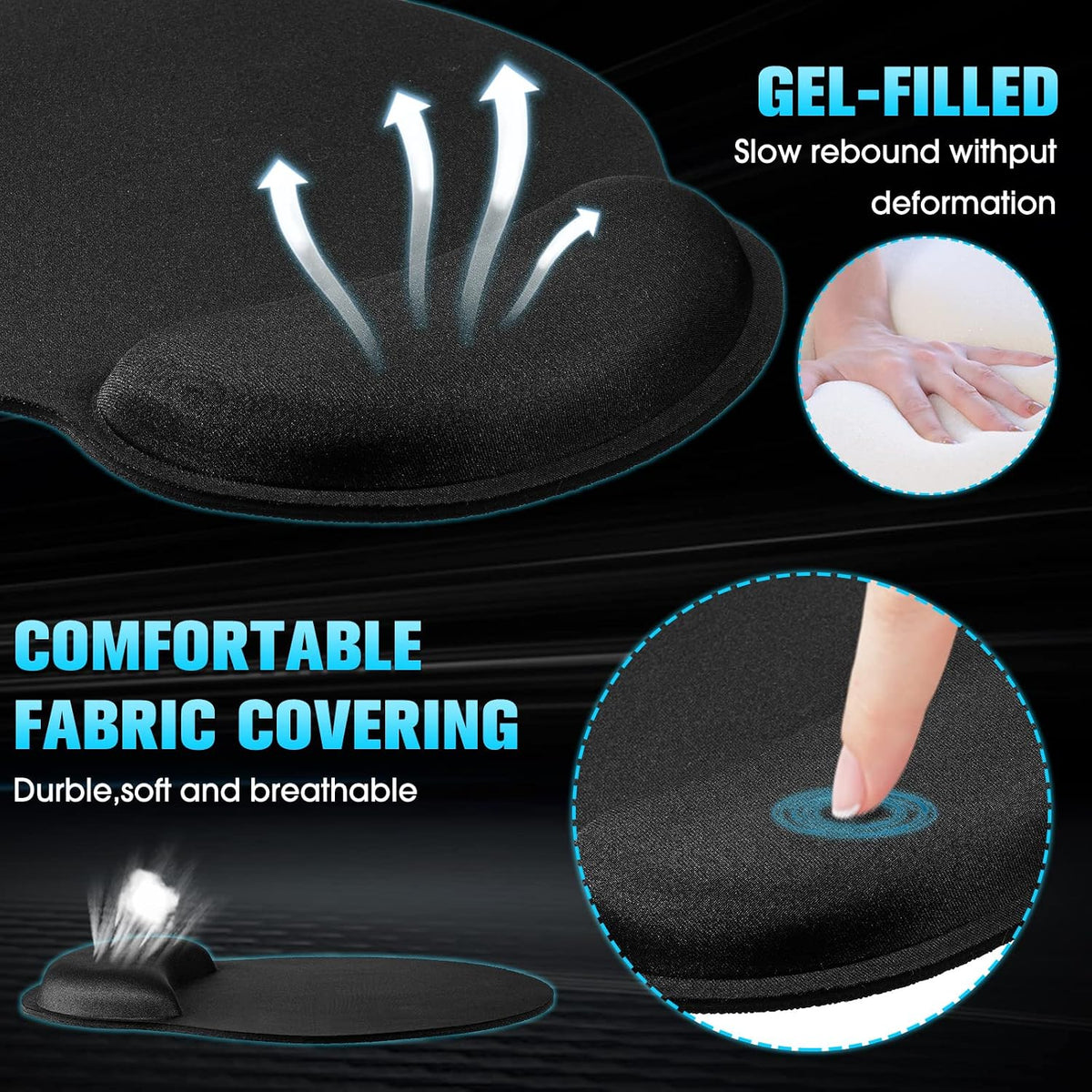 8 Pack Ergonomic Mouse Pad with Wrist Rest Gel Foam,Black