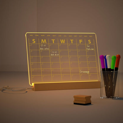Light Up Clear Dry Drase Board 13 x 9 inch with 5 Markers, Acrylic Lighting Message Memo Note Board for Home/Office/Kitchen/Bedroom
