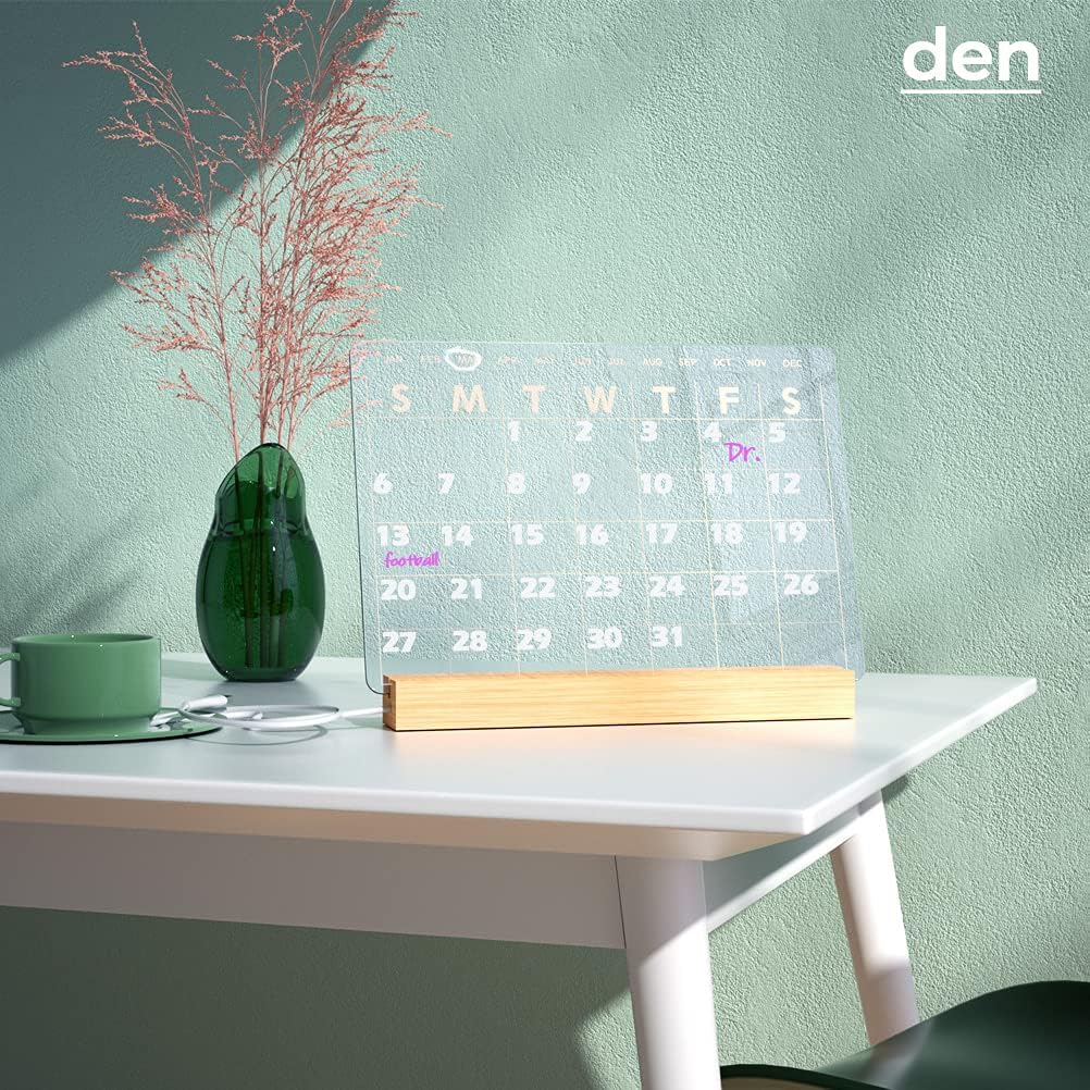 Light Up Clear Dry Drase Board 13 x 9 inch with 5 Markers, Acrylic Lighting Message Memo Note Board for Home/Office/Kitchen/Bedroom