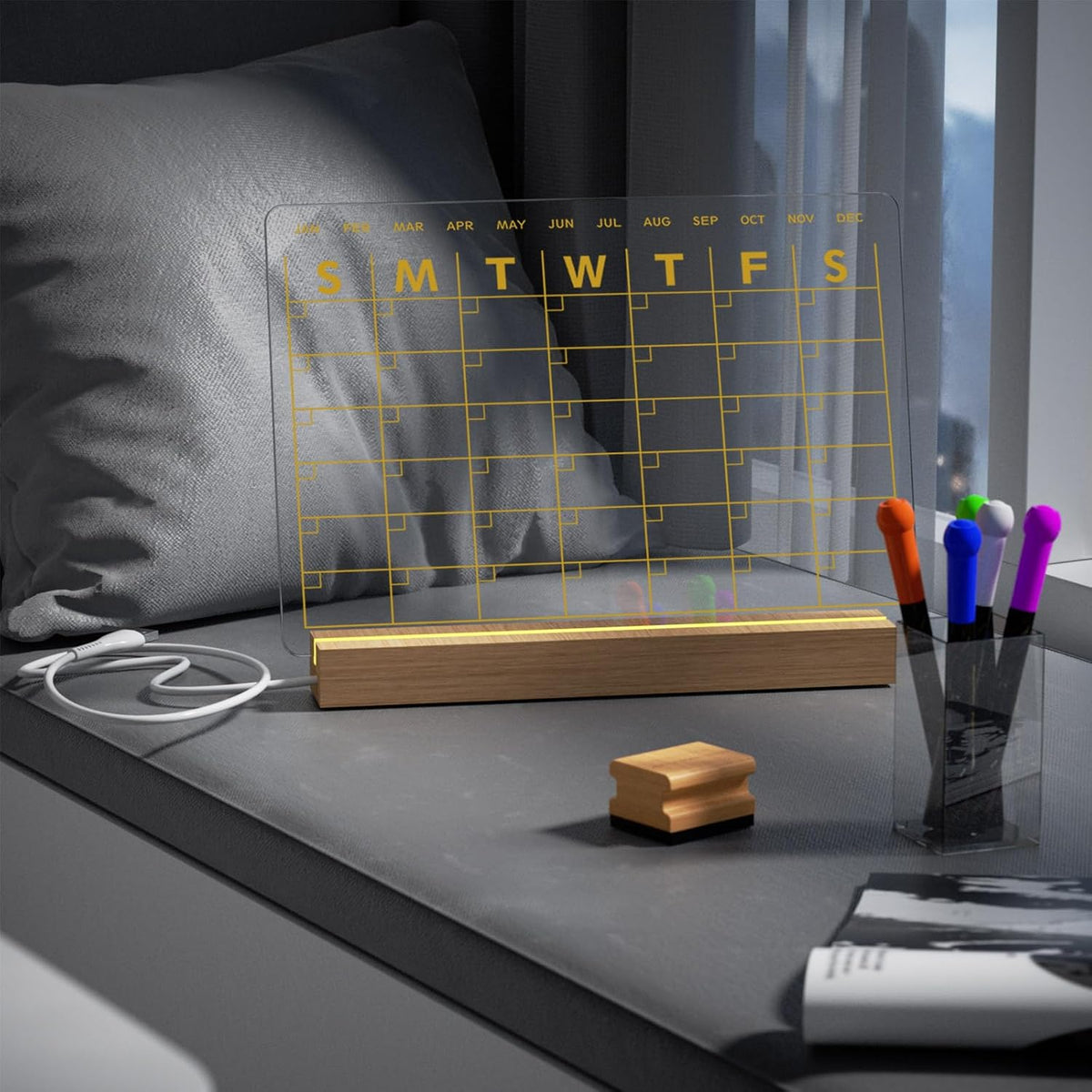 Light Up Clear Dry Drase Board 13 x 9 inch with 5 Markers, Acrylic Lighting Message Memo Note Board for Home/Office/Kitchen/Bedroom