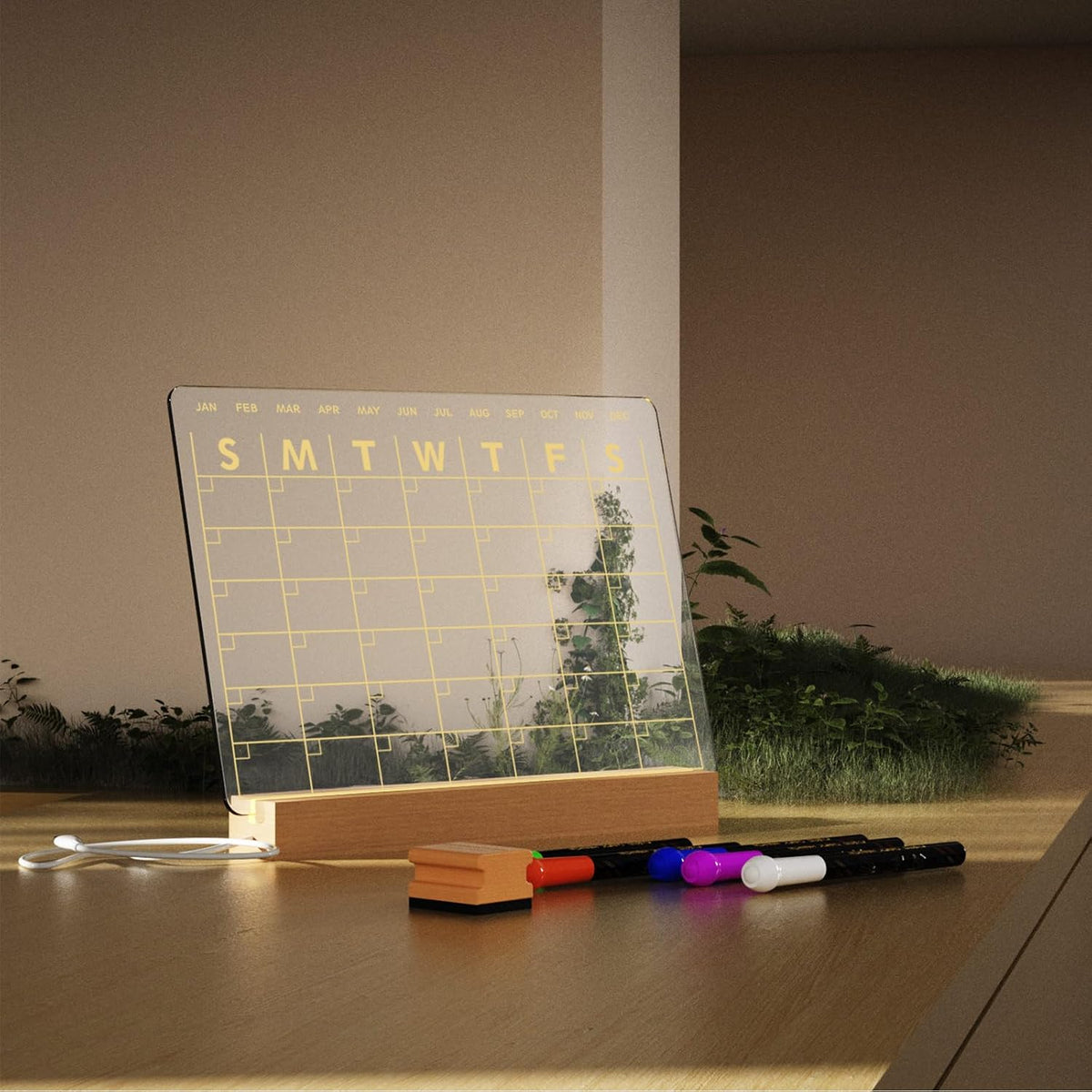 Light Up Clear Dry Drase Board 13 x 9 inch with 5 Markers, Acrylic Lighting Message Memo Note Board for Home/Office/Kitchen/Bedroom