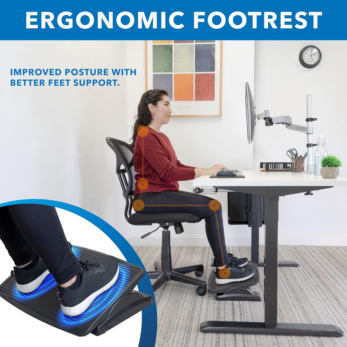 ! Under Desk Footrest, Adjustable Foot Rest Under Desk with 3 Tilt Positions, Large Non Slip Office Foot Rest with Massaging Surface, Ergonomic Foot Stool Under Desk for Home or Office