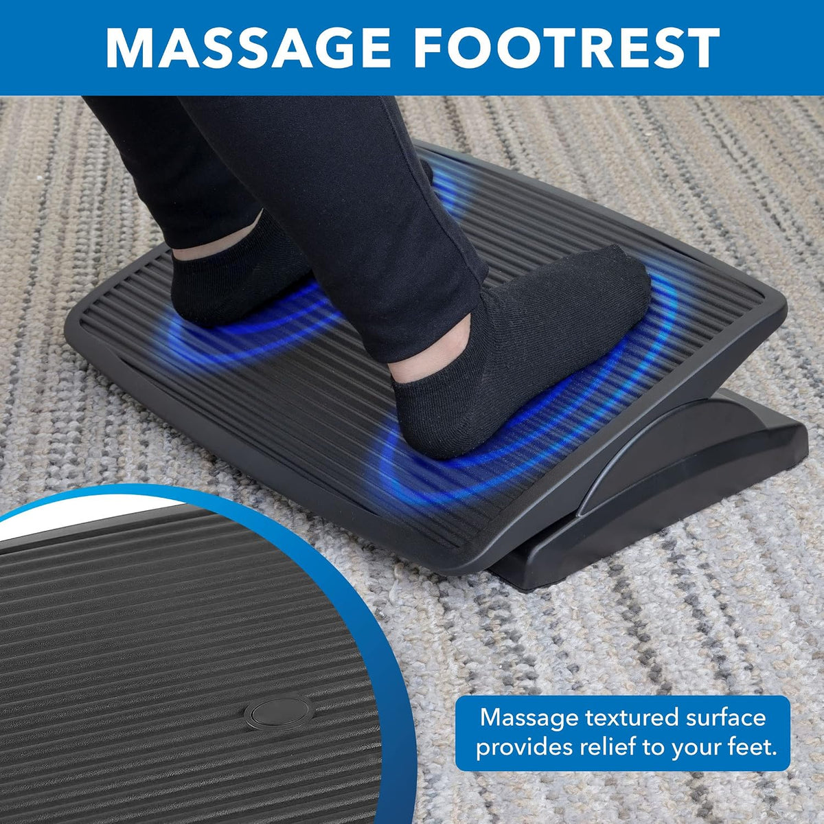 ! Under Desk Footrest, Adjustable Foot Rest Under Desk with 3 Tilt Positions, Large Non Slip Office Foot Rest with Massaging Surface, Ergonomic Foot Stool Under Desk for Home or Office