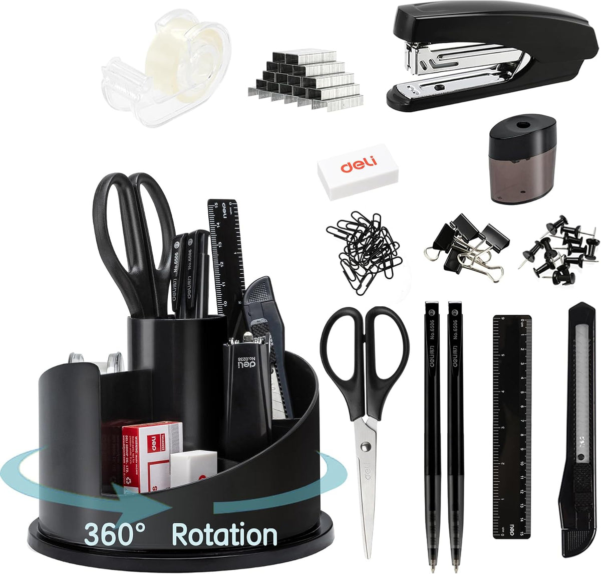 Supplies Set, Desk Accessory Organizer Kit, Black