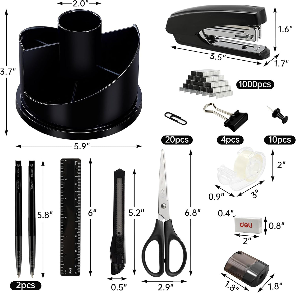 Supplies Set, Desk Accessory Organizer Kit, Black