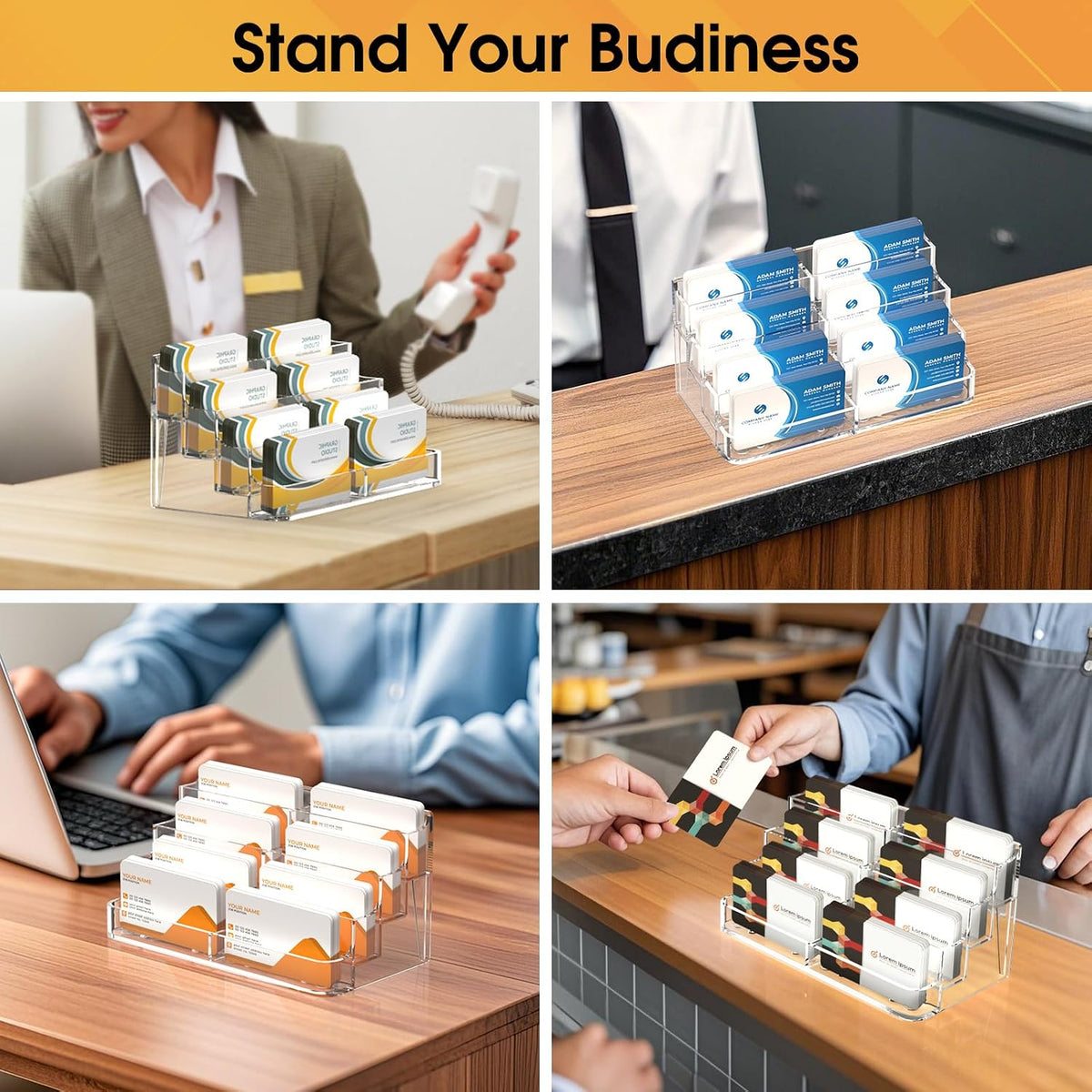 Acrylic Business Card Holder, Desktop Card Display Stand, 8 Pockets