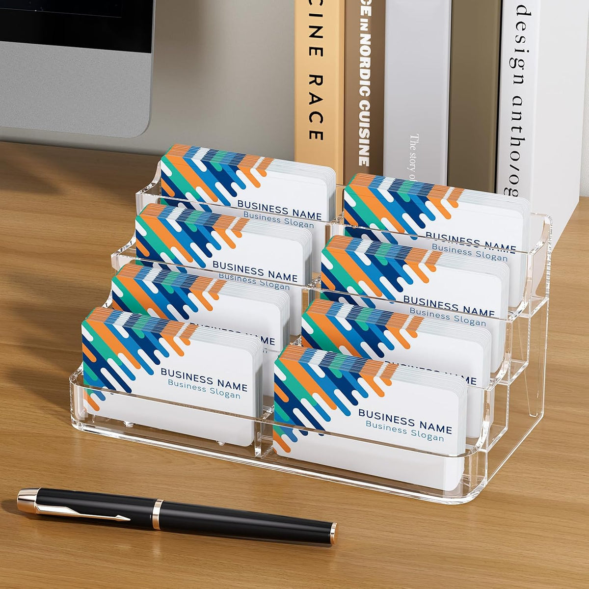 Acrylic Business Card Holder, Desktop Card Display Stand, 8 Pockets