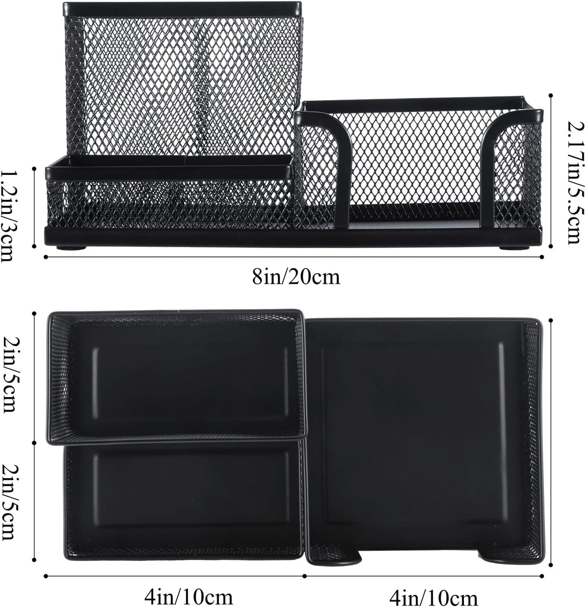 Mesh Pen Holder Desk Organizers Pencil Holder for Desk Black, 3 Compartments Metal Office Supply Organizer with Sticky Notes Holder for School Home Office