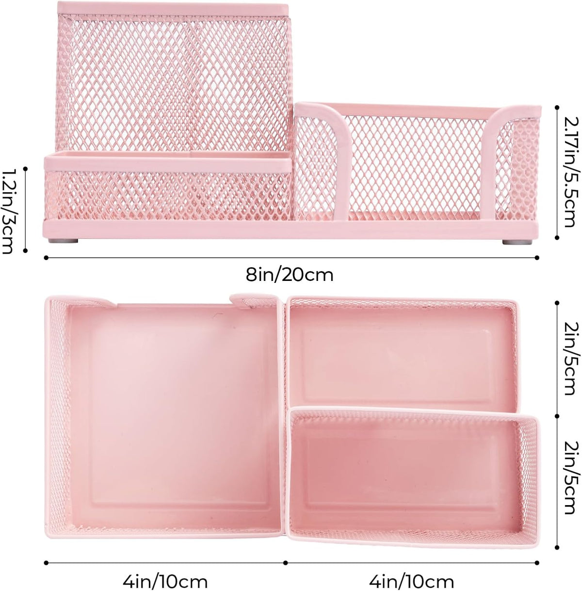 Mesh Pen Holder Desk Organizers Pencil Holder for Desk Black, 3 Compartments Metal Office Supply Organizer with Sticky Notes Holder for School Home Office