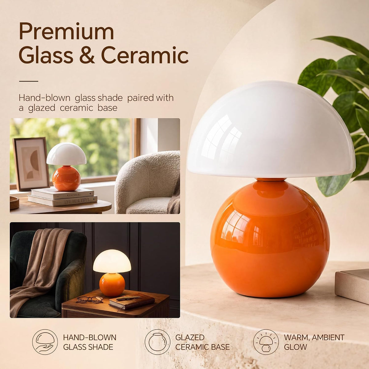 Mushroom Lamp Table Lamp for Bedroom-Small Desk Table Lamps,Orange