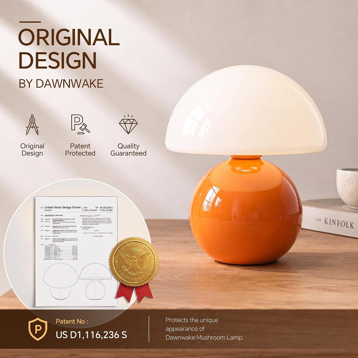 Mushroom Lamp Table Lamp for Bedroom-Small Desk Table Lamps,Orange
