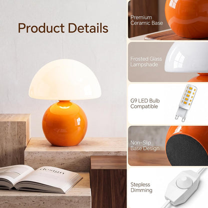 Mushroom Lamp Table Lamp for Bedroom-Small Desk Table Lamps,Orange